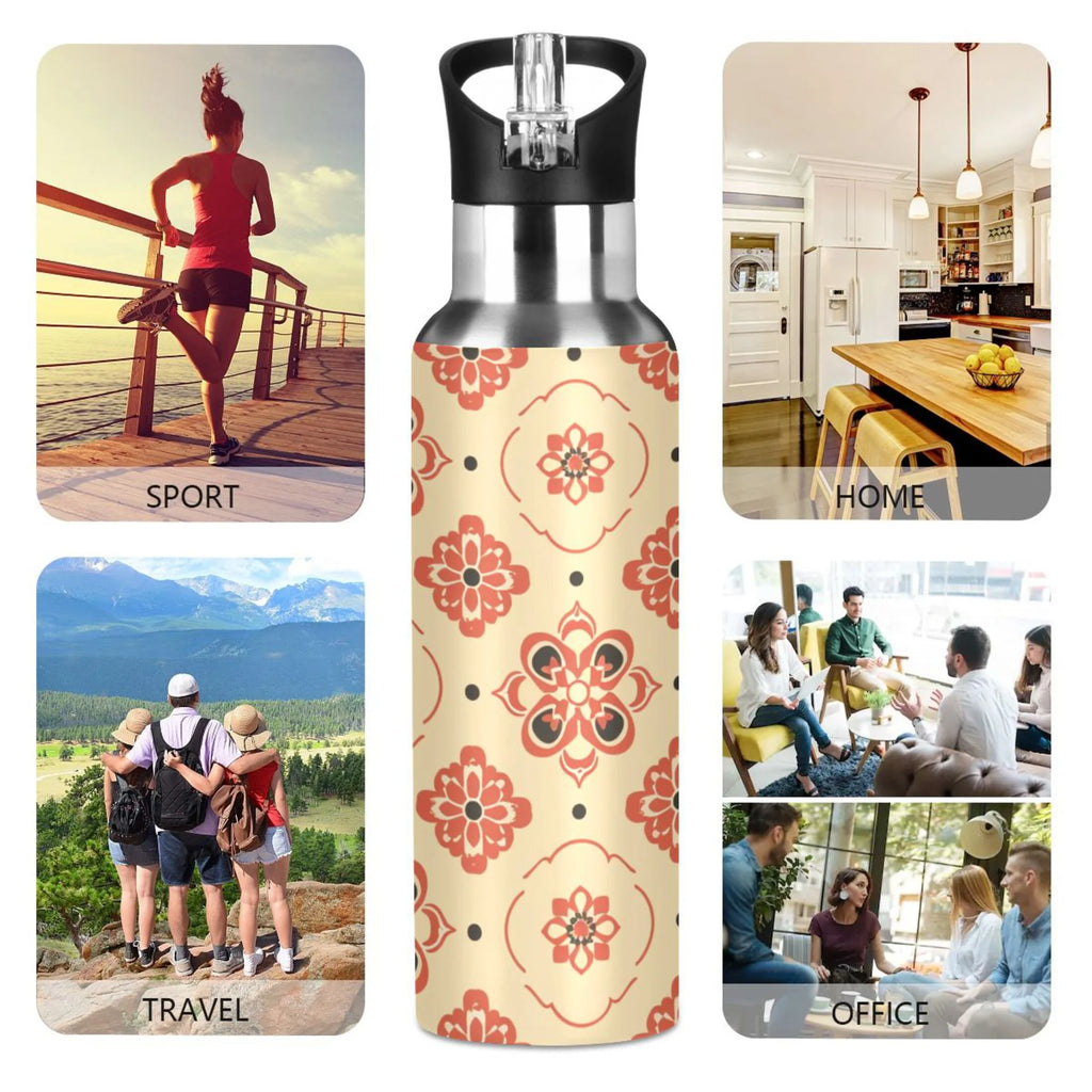 Boho Mandala Print Insulated Stainless Steel Water Bottle with Straw Lid 20 oz R435023