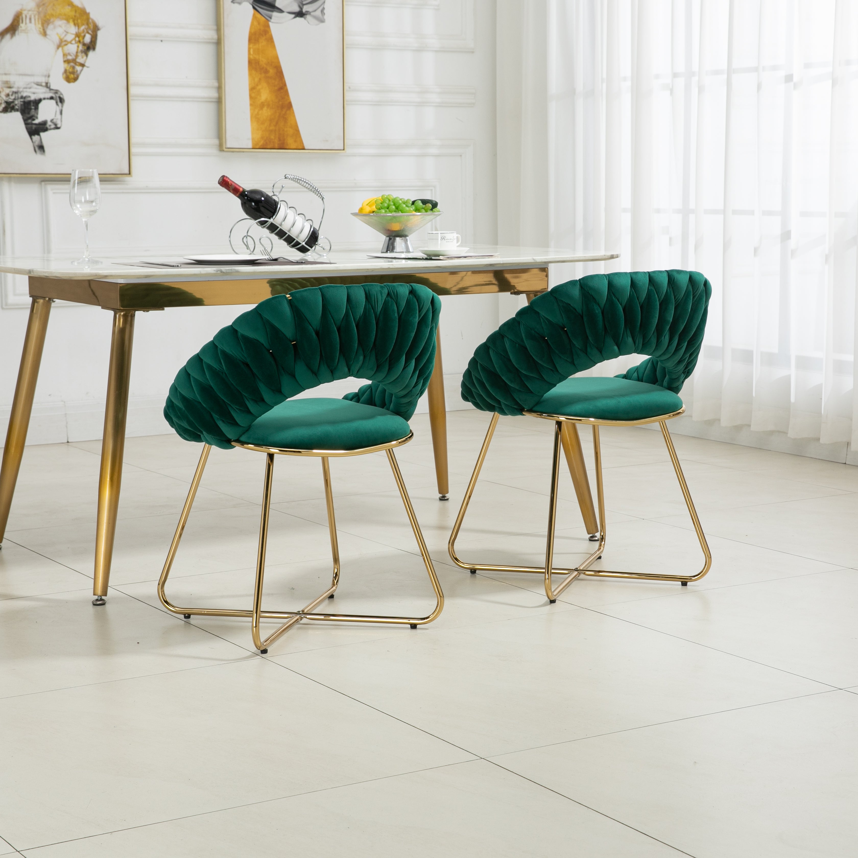 Velvet Accent Chairs Set of 2 with Gold Legs K7475