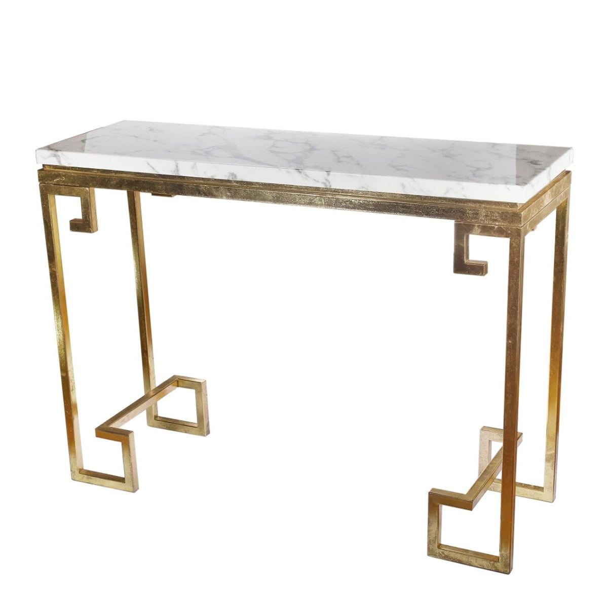 Modern Iron Console with Stone Top Gold White S315