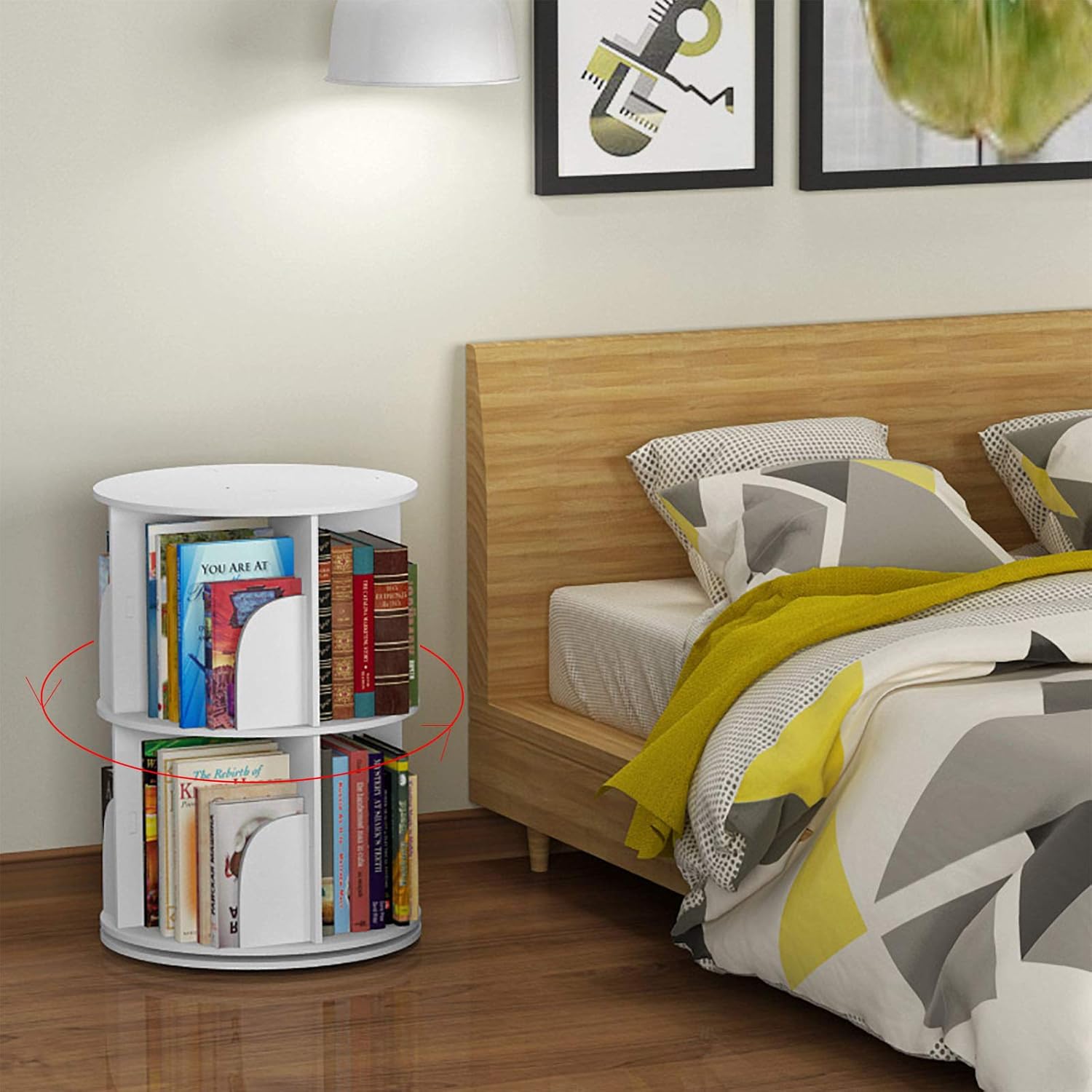 White Revolving Bookshelf 360 Degree Bookcase W108