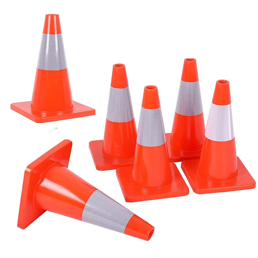 6PCS 18" Orange PVC Traffic Cones with 4" Reflective Collar T528332