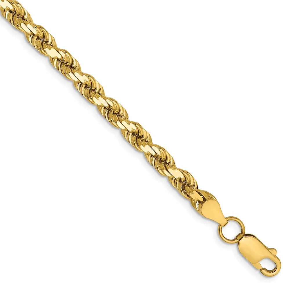 Real 14kt Yellow Gold 4.5mm Diamond Cut Rope Chain with Lobster Clasp J635741