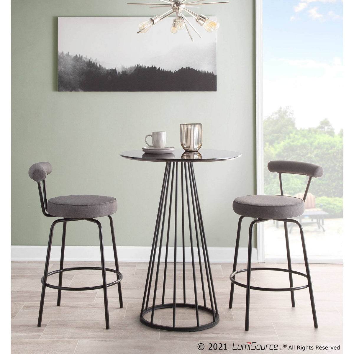 Black Steel Charcoal Fabric Counter Stool, Set of 2 X636