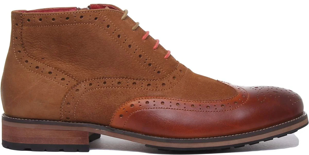 Men's Lace Up Leather Boots With Side Zip Size 7 M3153