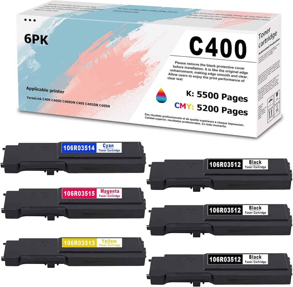 6 PK Toner Cartridge Replacement for Xerox C400 Printer R482980