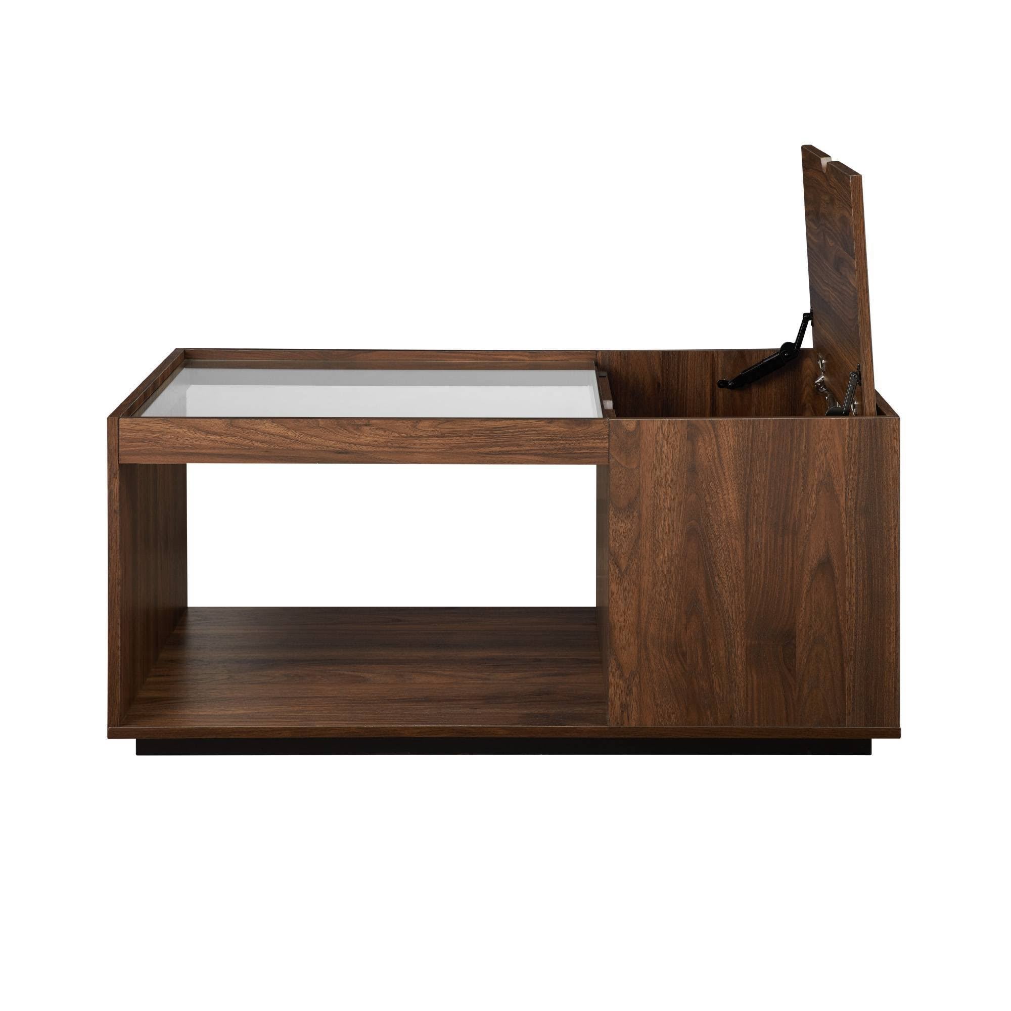 Dark Walnut Glass Top Storage Coffee Table P330