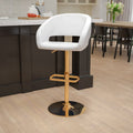 White Vinyl Upholstered Adjustable Height Barstool with Gold Pedestal Base B443347