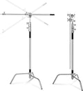 100% Stainless Steel Heavy Duty C Stand with Boom Arm, 2 Grip Head O7026