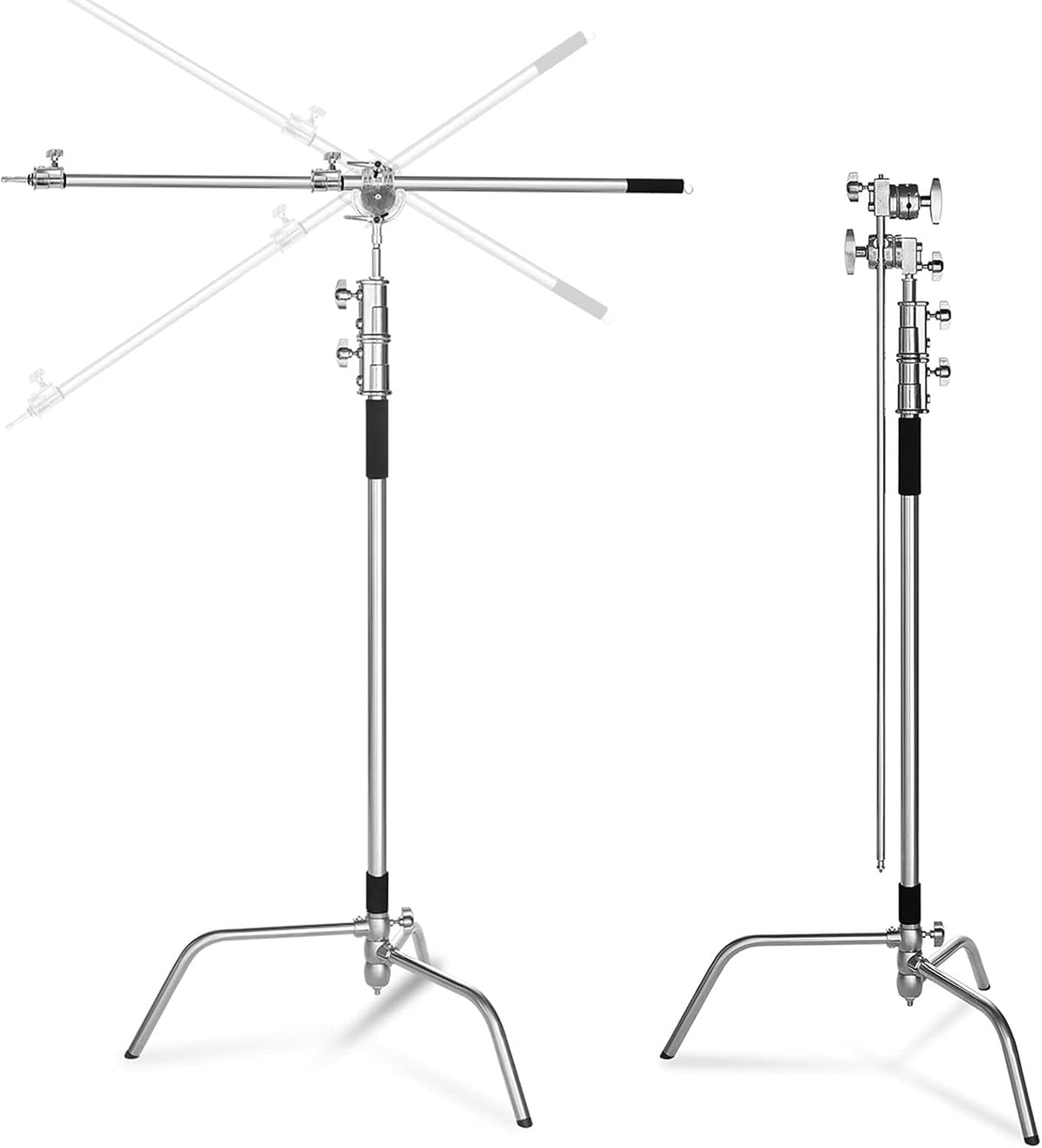 100% Stainless Steel Heavy Duty C Stand with Boom Arm, 2 Grip Head O7026