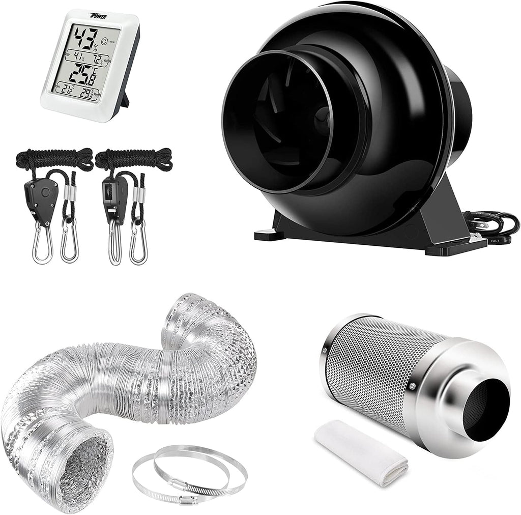 4 Inch 195 CFM Inline Duct Ventilation Fan and Carbon Filter Combo C372557