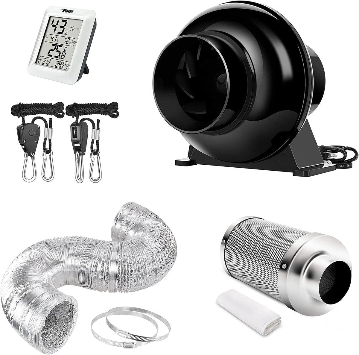 4 Inch 195 CFM Inline Duct Ventilation Fan and Carbon Filter Combo C372557
