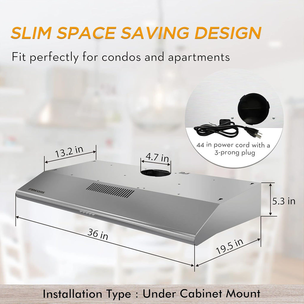 36 Inch Ducted/Ductless Under Cabinet Range Hood with LED Light X50852