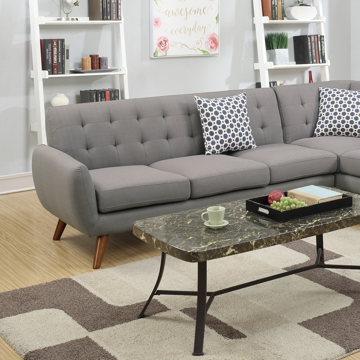 Grey Sectional Sofa Couch with Cushion Pillows H723905