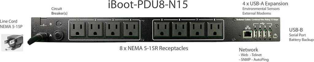 8 Outlet Managed PDU, 115VAC/15A, 1U Rackmount L84822