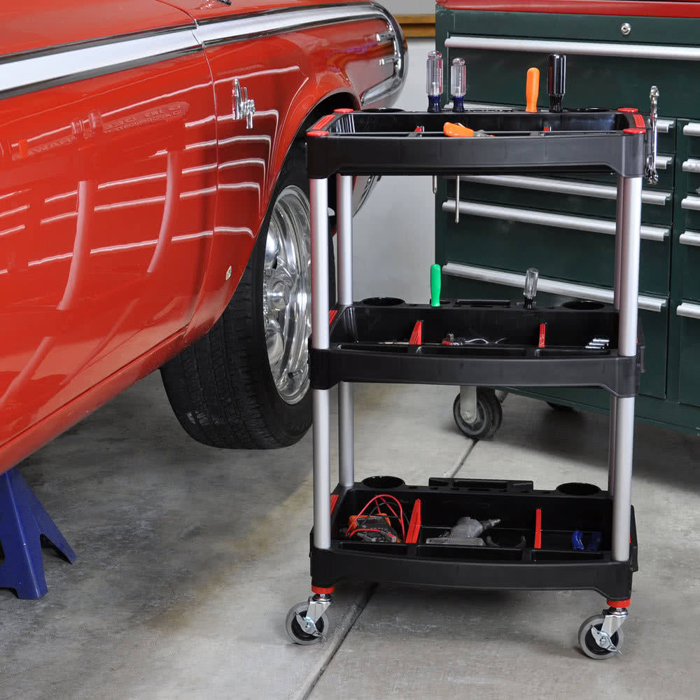 Black/ Red 3-Shelf Multipurpose Cart A8869