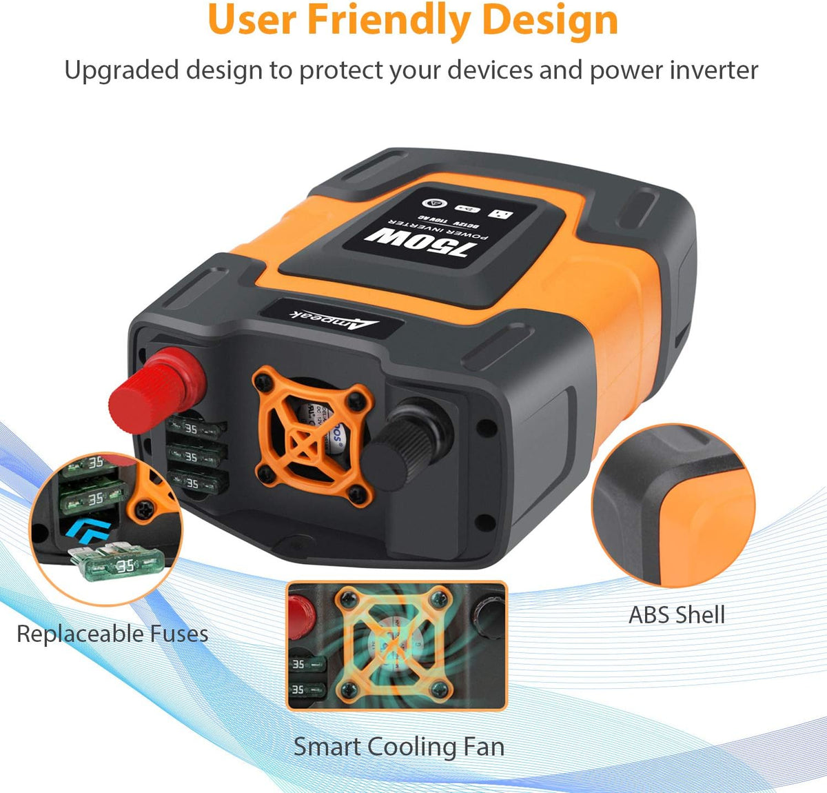 750W Power Inverter 12V DC to 110V AC Converter with Dual USB Dual AC Outlets E601