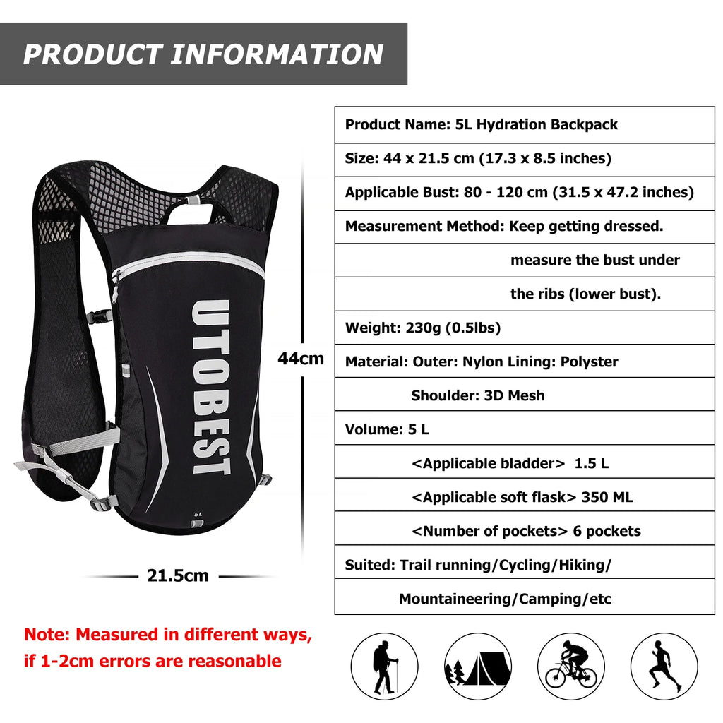 Running Backpacks Hydration Pack Running Vest 5L M7320