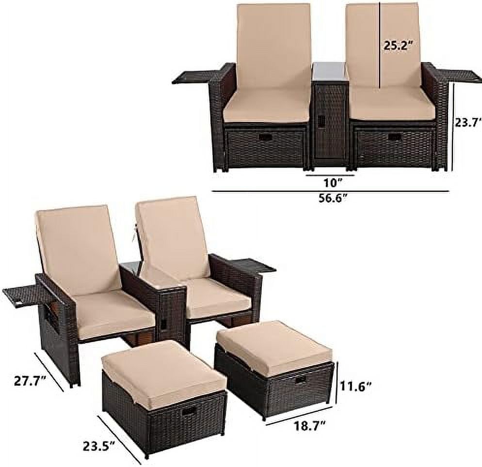 Wicker Loveseat with Cushion and Ottoman Footrest P257654
