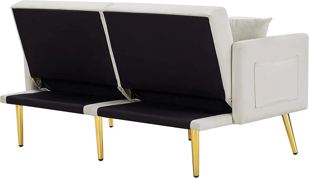 White Upholstered Folding Sofa Bed with Side Pocket Z630883