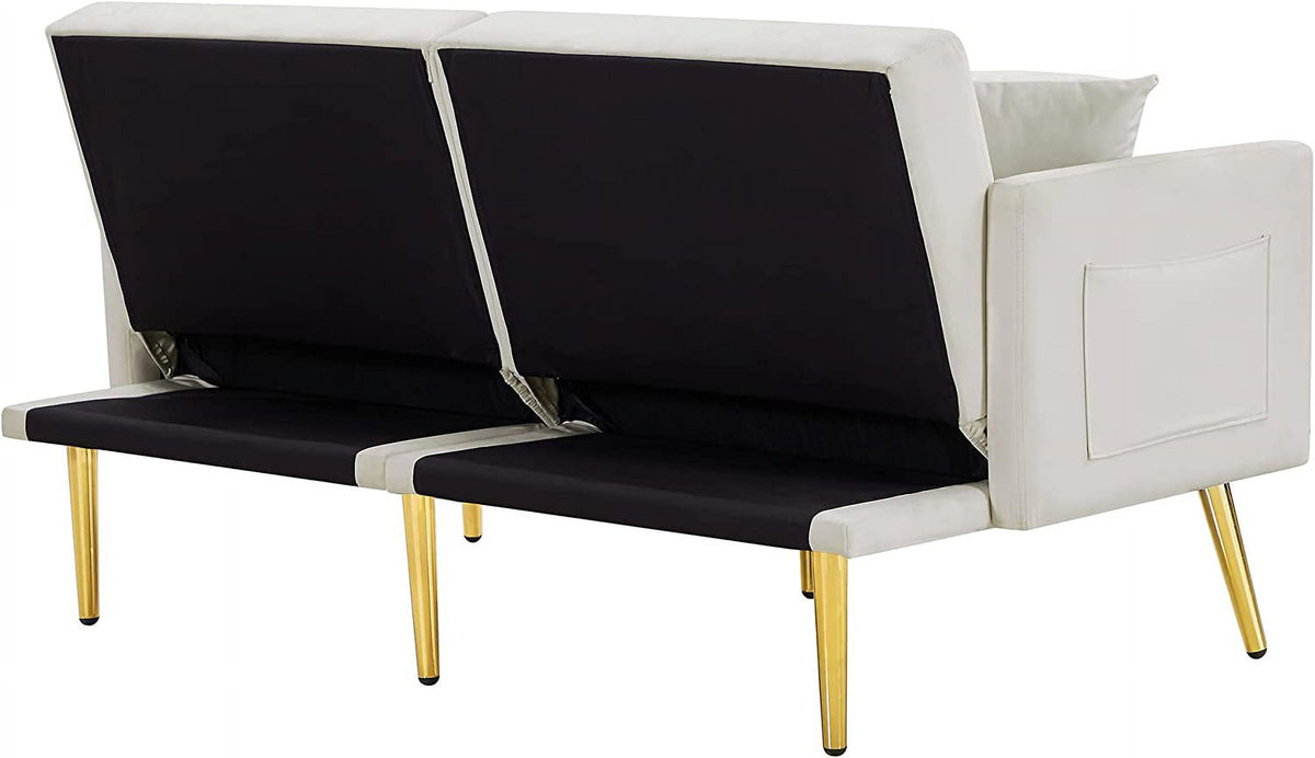 White Upholstered Folding Sofa Bed with Side Pocket Z630883
