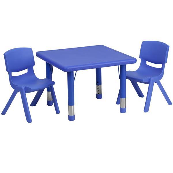 Blue Plastic Height Adjustable Activity Table Set with 2 Chairs T519
