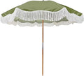 6.5ft Boho Fringe Beach Umbrella with Tassel Wood Pole UPF50+ UV Protection, Green S916