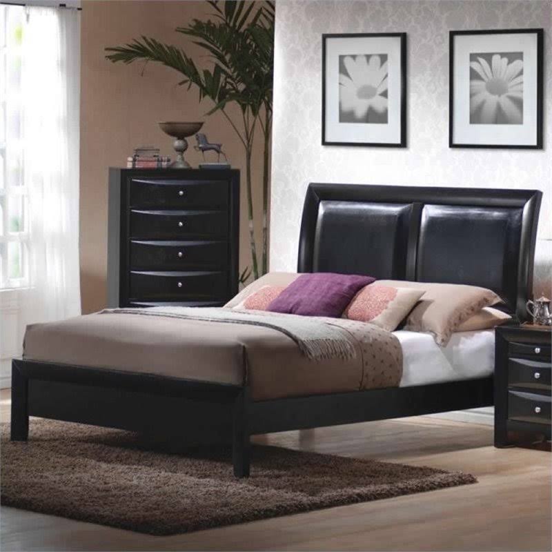 Faux Leather Queen Low Profile Bed in Black E116