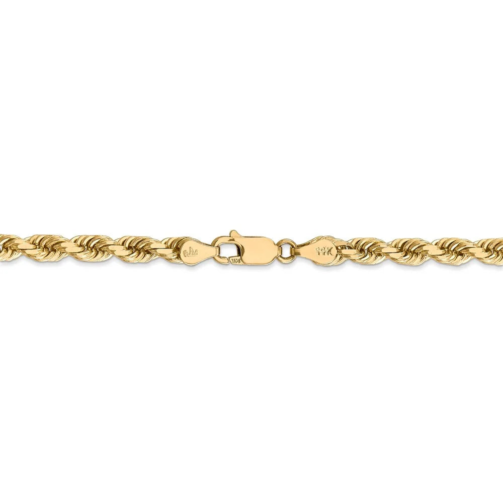 Real 14kt Yellow Gold 4.5mm Diamond Cut Rope Chain with Lobster Clasp J635741