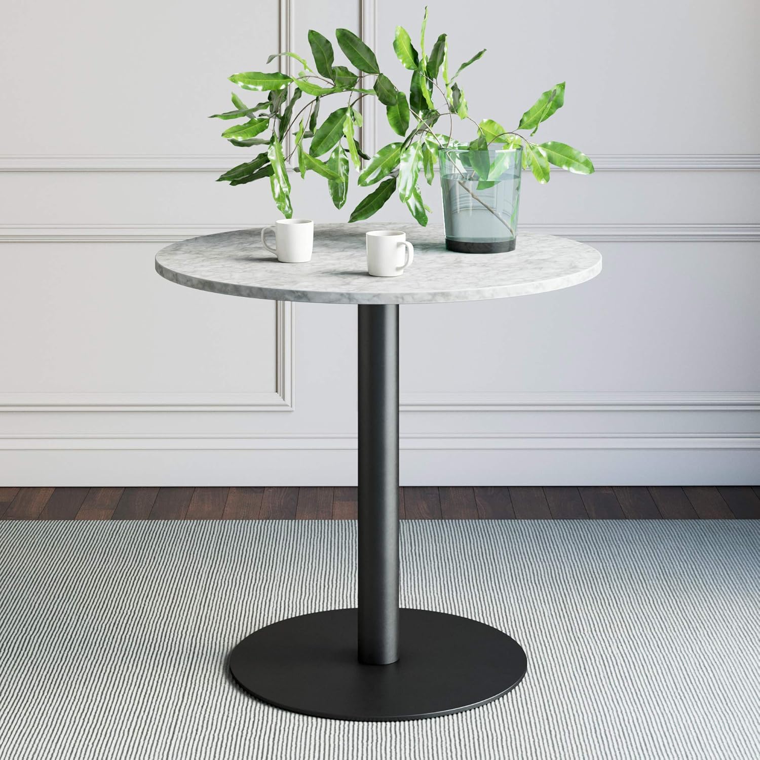 Black/Gold Kitchen Dining Table with Faux Carrara Marble Top S4128