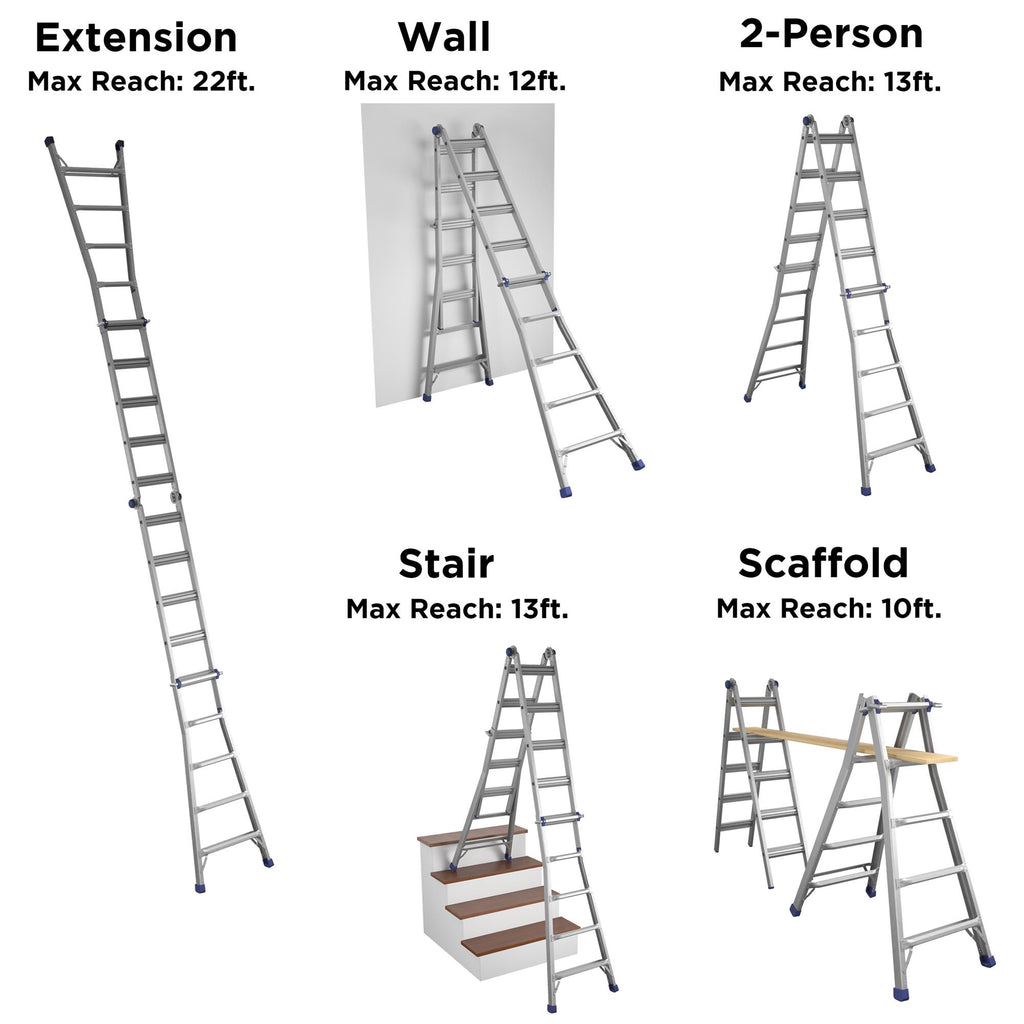 22 foot Reach Height Aluminum Multi-Position Ladder, 300 lb. Load Capacity Type IA Duty Rating X553