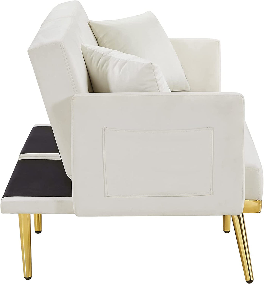 White Upholstered Folding Sofa Bed with Side Pocket Z630883