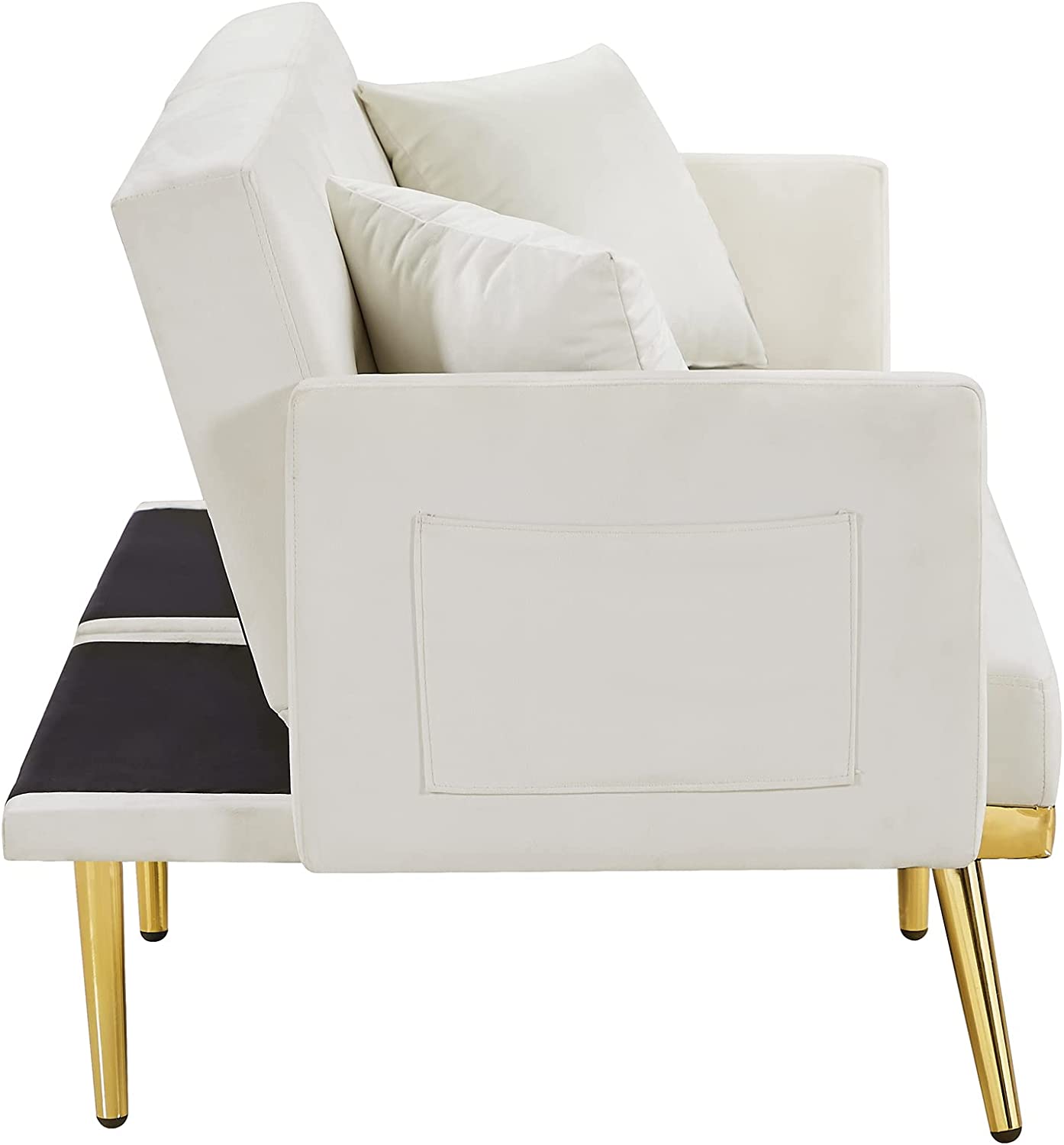 White Upholstered Folding Sofa Bed with Side Pocket Z630883