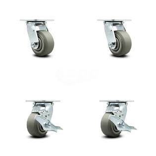 4 inch Thermoplastic Rubber Swivel Caster Set with Roller Bearings 2 Brakes F9845