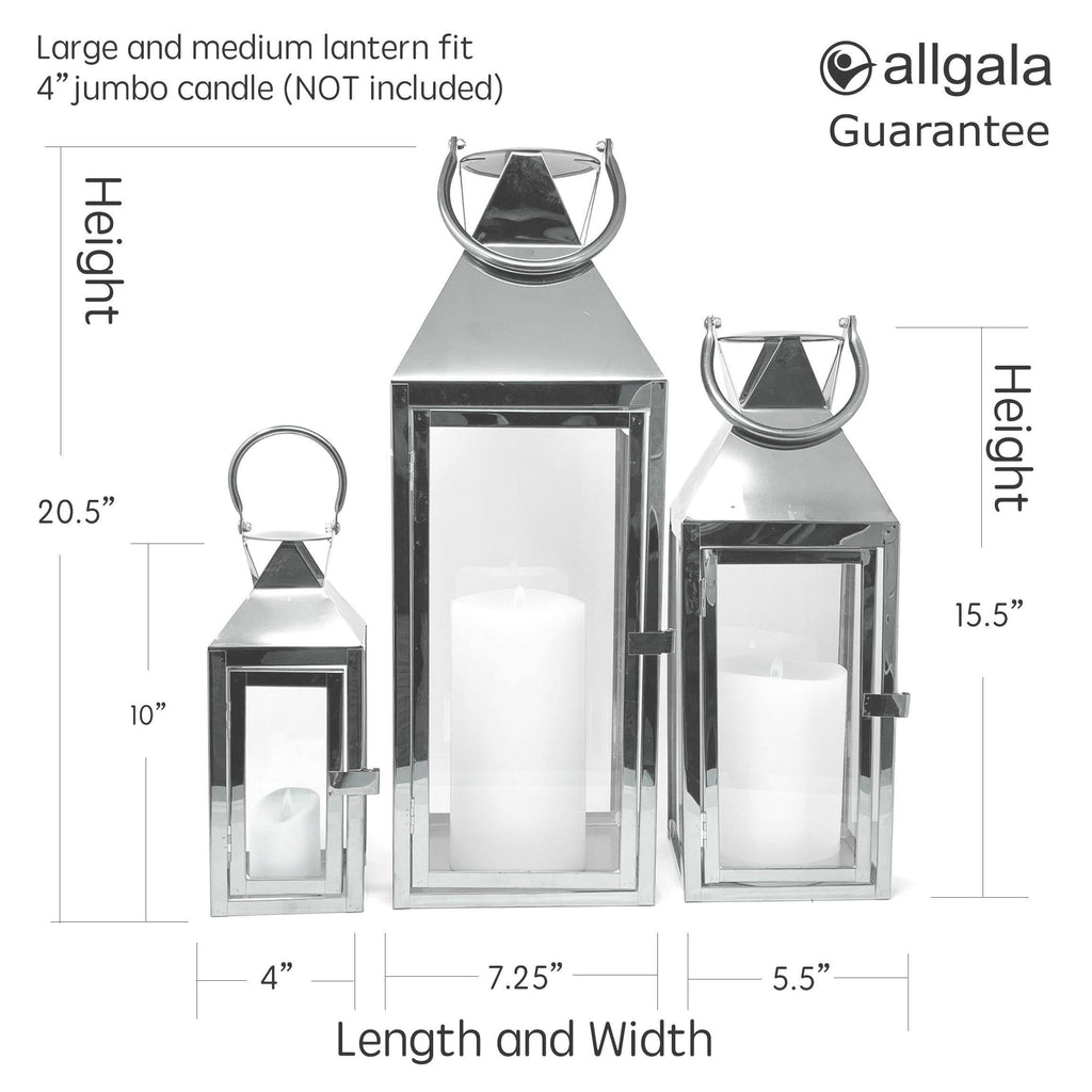 3-Pc Set Indoor/Outdoor Hurricane Candle Lantern Set with Chrome Plated Structure and Tempered Glass B191