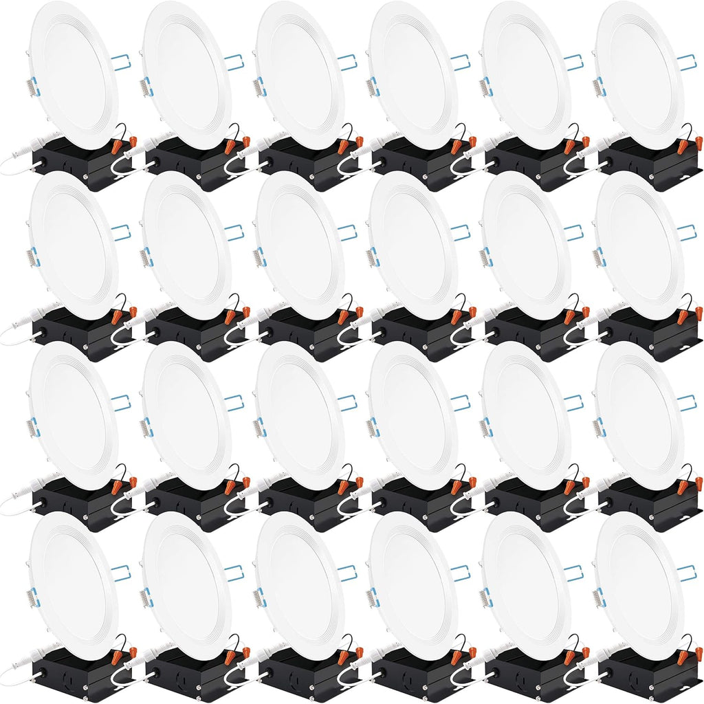 24 Pack 4 Inch Ultra Thin LED Recessed Ceiling Lights, 3000K Warm White, Dimmable 10W=60W, 650 LM, Baffle Trim Damp Rated, Canless Wafer Thin with Junction Box Q646412