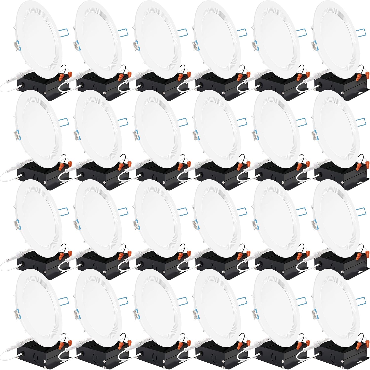24 Pack 4 Inch Ultra Thin LED Recessed Ceiling Lights, 3000K Warm White, Dimmable 10W=60W, 650 LM, Baffle Trim Damp Rated, Canless Wafer Thin with Junction Box Q646412