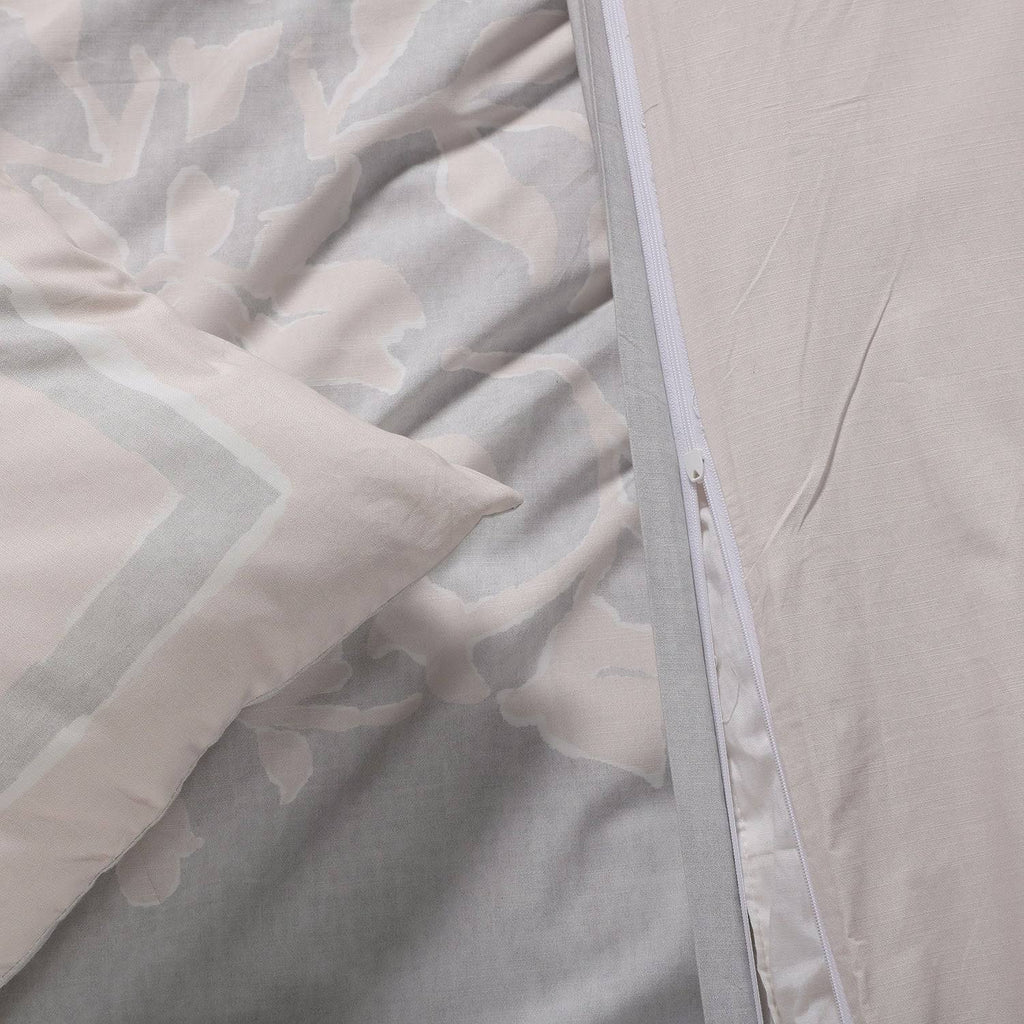 Grey and Tan Cotton Percale Reversible Duvet Cover Set - Queen T715