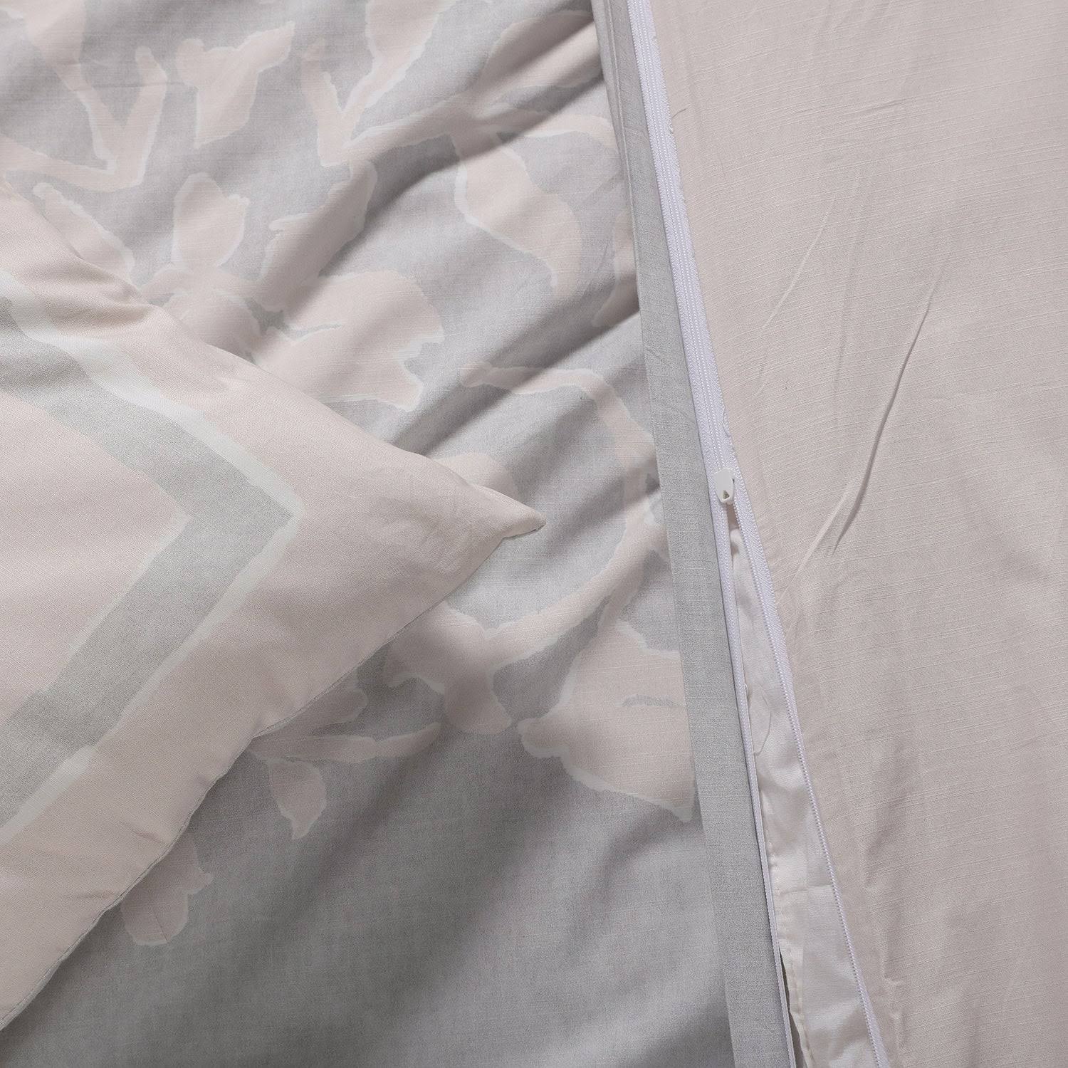 Grey and Tan Cotton Percale Reversible Duvet Cover Set - Queen T715