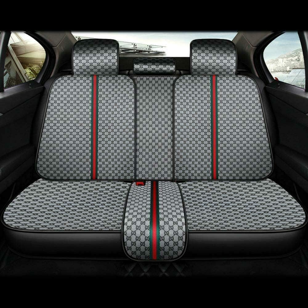 Grey Faux Leather Car Seat Covers Full Set 5 Seats Waterproof Protector O18266