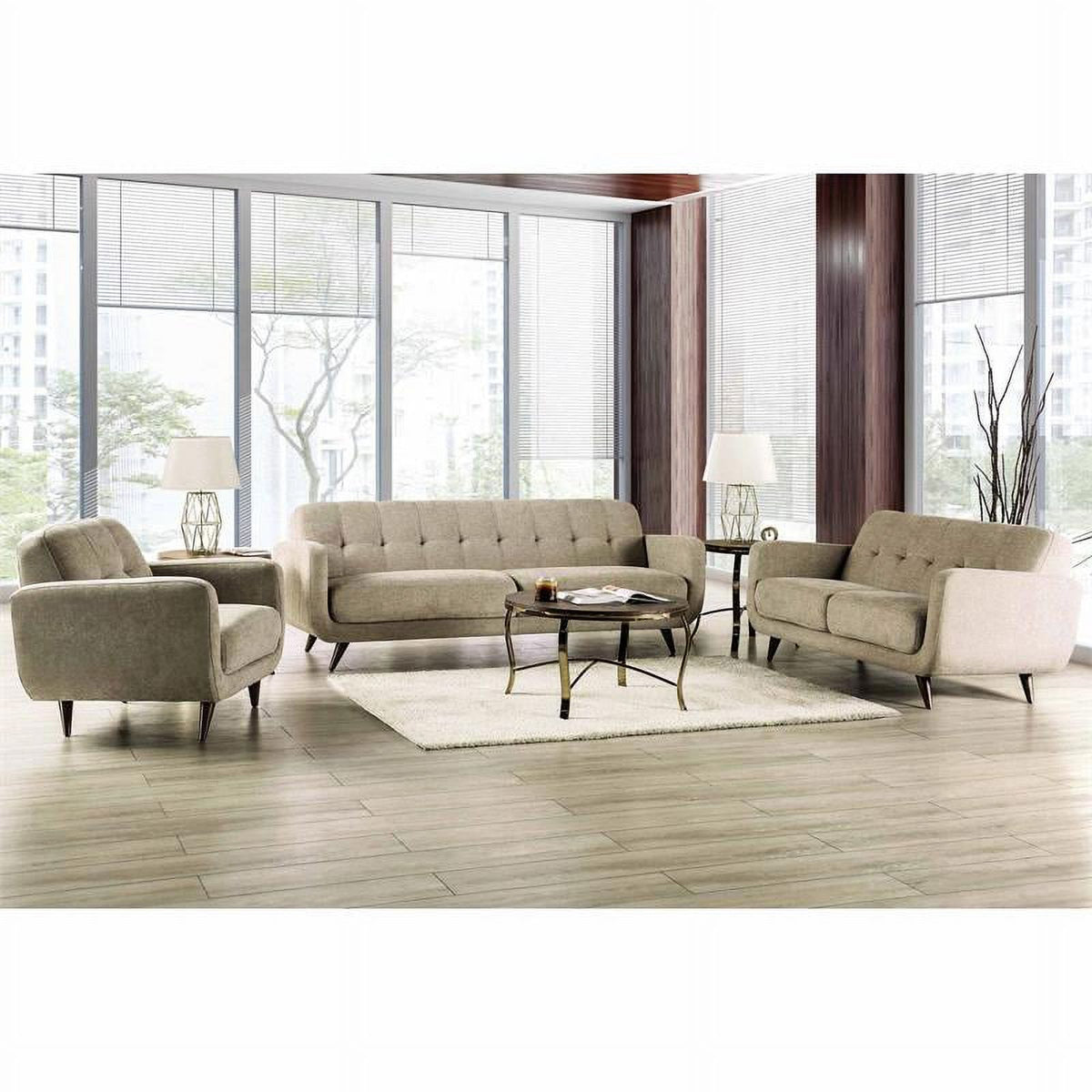 Beige Fabric Tufted Loveseat F5266