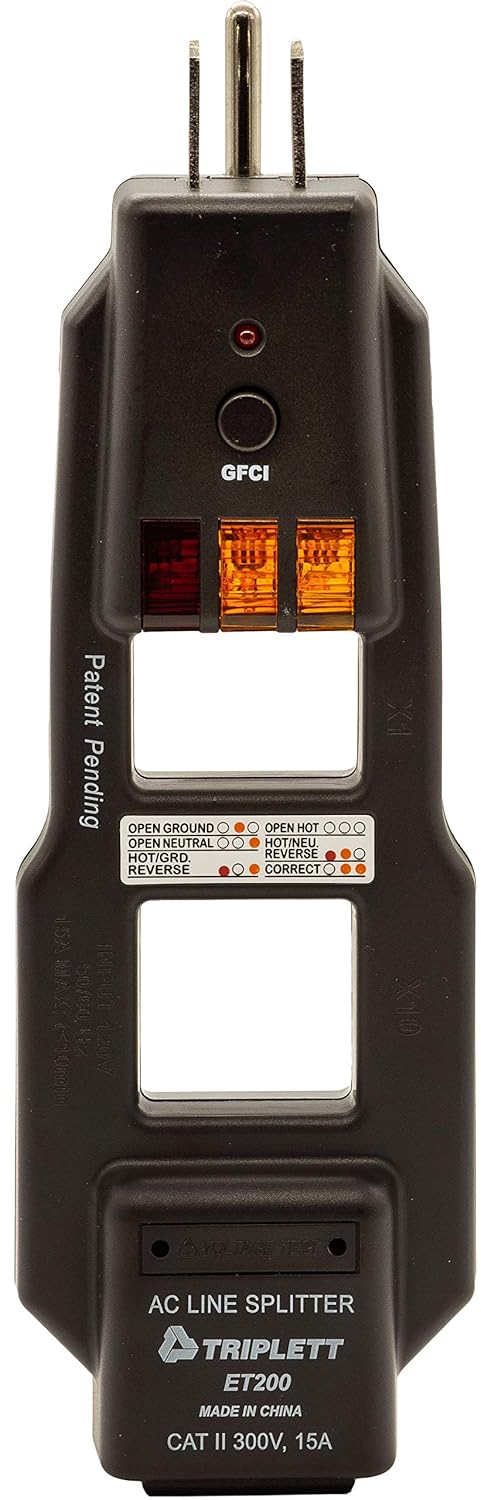 AC Line Splitter and GFCI Outlet Tester with 5 Visual Indicators P113981