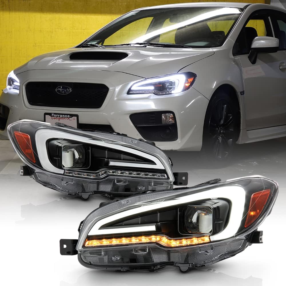 Black Housing LED Tube Projector Headlights Pair I892072