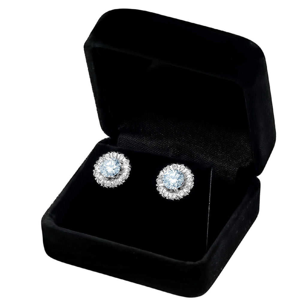 14K White Gold Halo Stud Earrings E156403