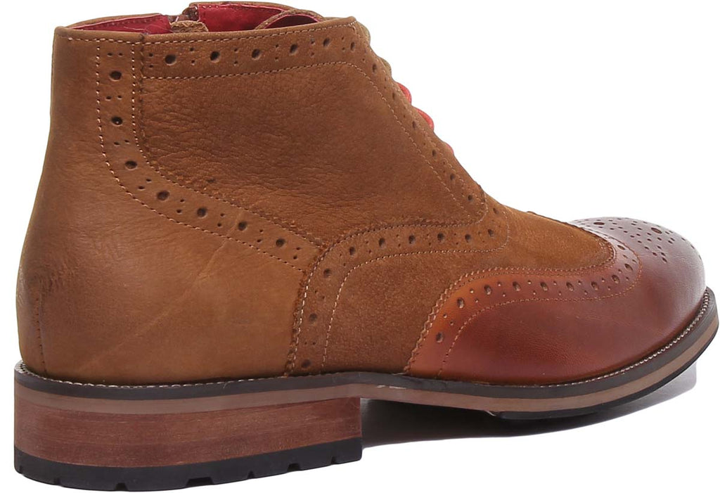 Men's Lace Up Leather Boots With Side Zip Size 7 M3153
