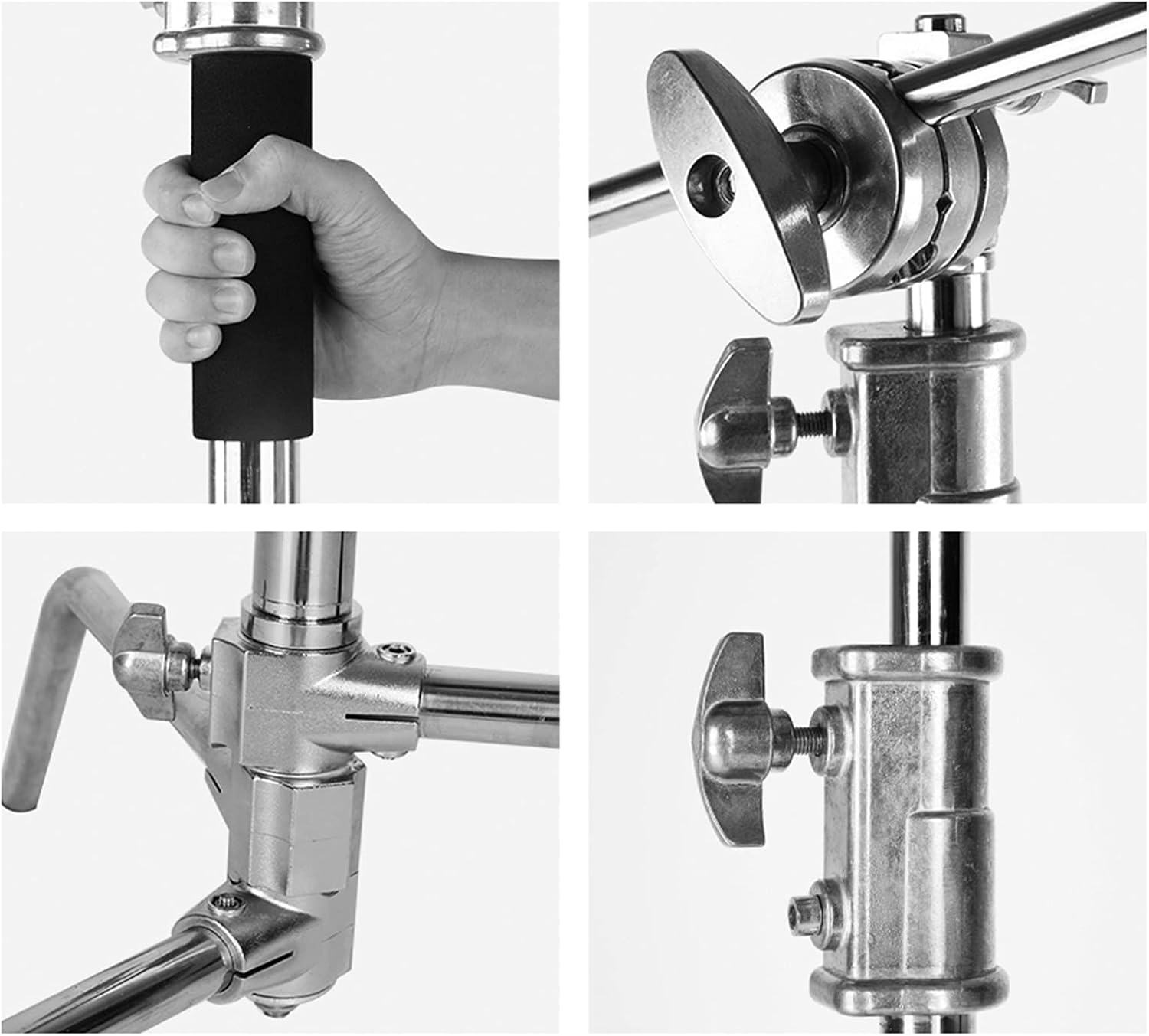 100% Stainless Steel Heavy Duty C Stand with Boom Arm, 2 Grip Head O7026