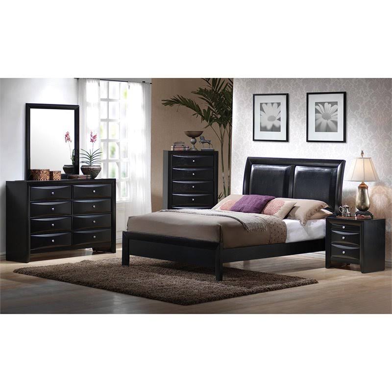 Faux Leather Queen Low Profile Bed in Black E116