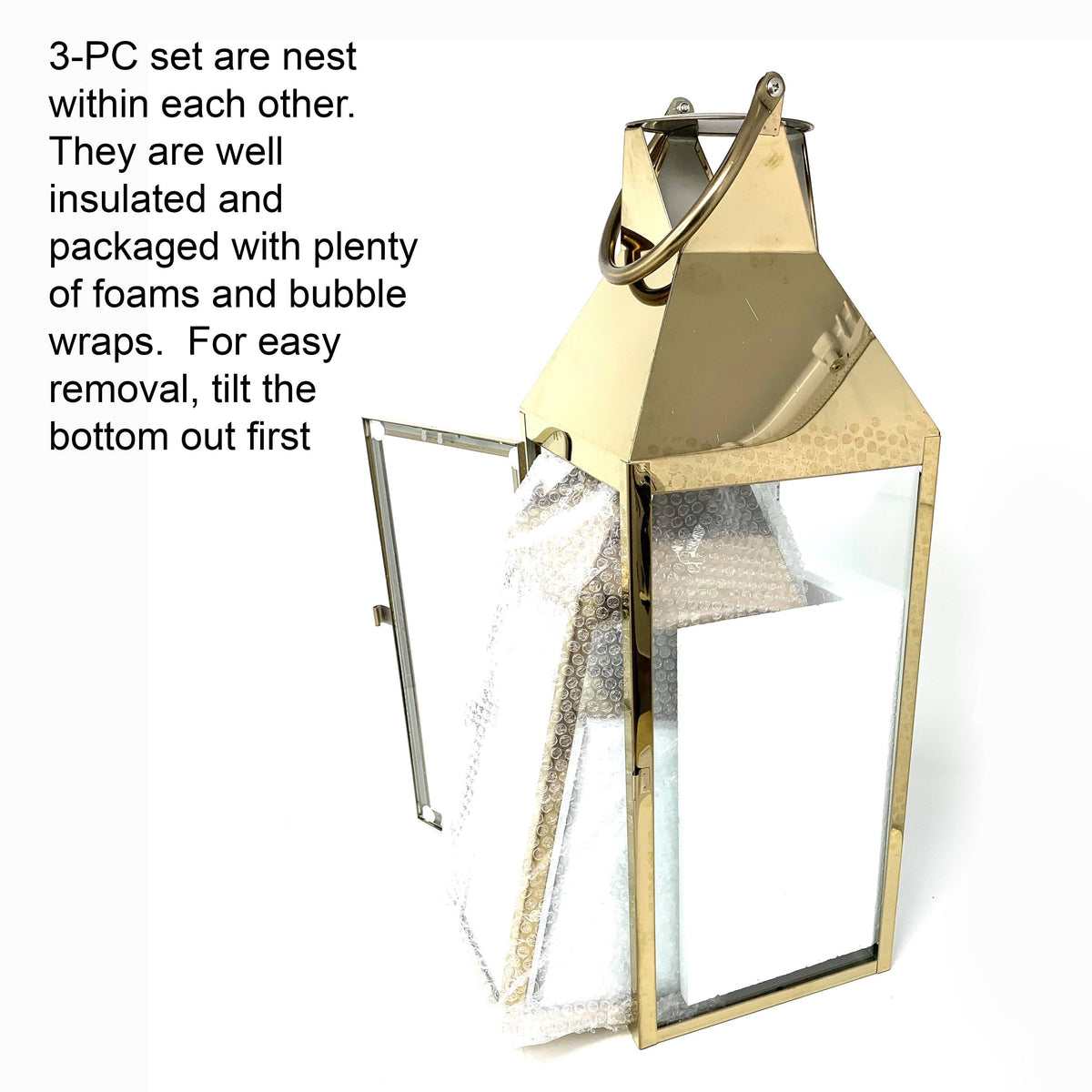 3-Pc Set Indoor/Outdoor Hurricane Candle Lantern Set with Chrome Plated Structure and Tempered Glass B191