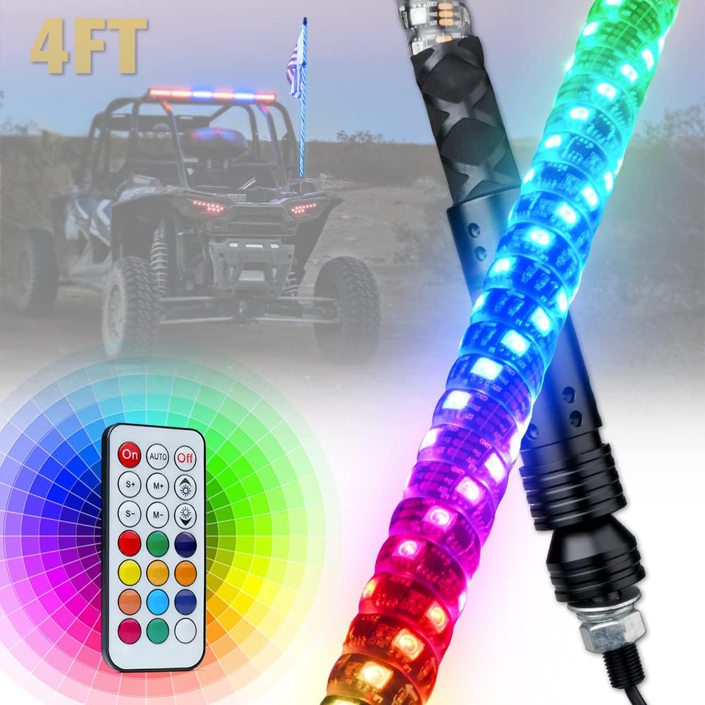 4FT Spiral RGB LED Whip Light with RF Remote Control L8143
