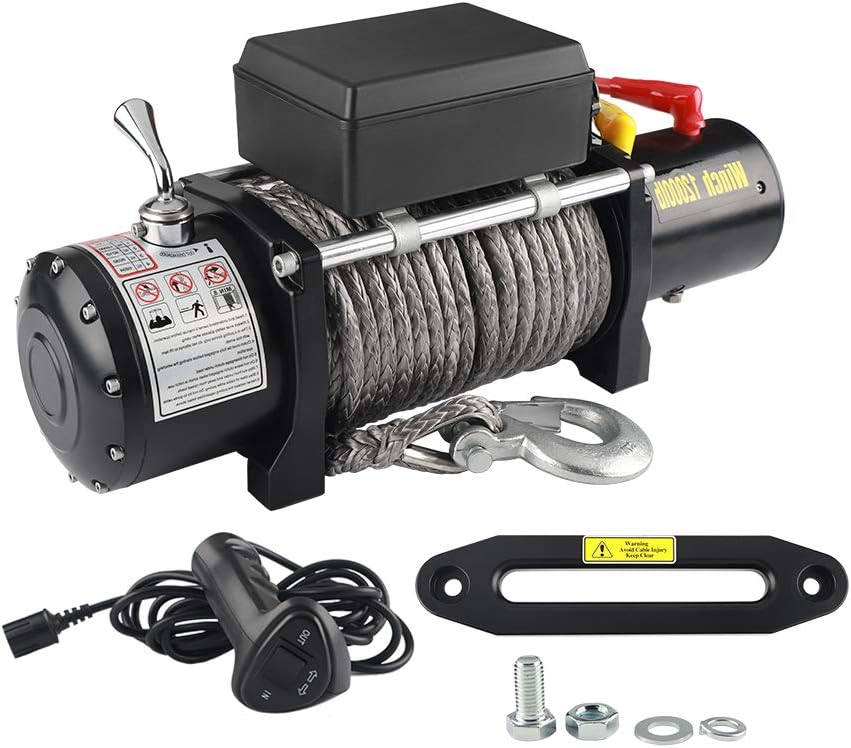 12V DC Winch with Synthetic Rope, 6 Ton (12,000 lb) Pulling Capacity B66868