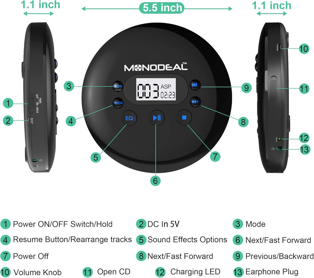 Portable CD Player with Headphones F335
